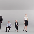 Group of professional people in business attire with different poses against grey background