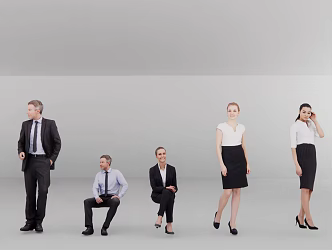 Modern multi-person business office figure standing posture figure sitting posture figure 3d model