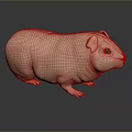 Hairless Pink Guinea Pig Game Movie Character Standing On Dark Surface With Reflection