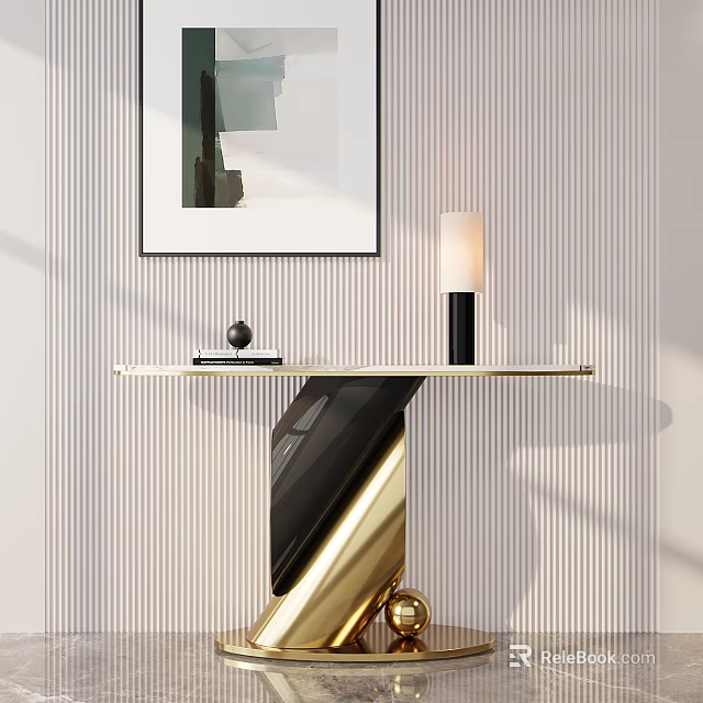 Elegant Luxury Entrance Hall With Wall Art Table Lamp And Decorative Objects 3d model 