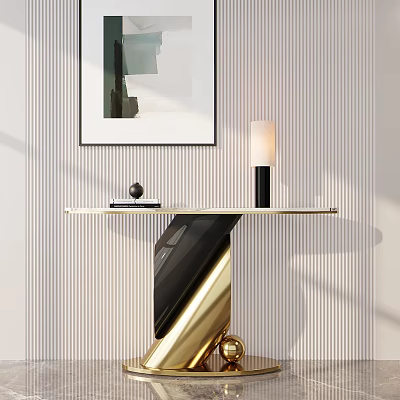 Elegant Luxury Entrance Hall With Wall Art Table Lamp And Decorative Objects 3d model