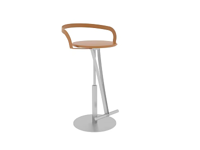 Modern Bar Stool With Curved Wooden Backrest And Metal Frame Base 3d model