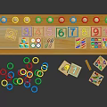Wooden Educational Toy Tray With Numbers Colorful Rings And Building Blocks