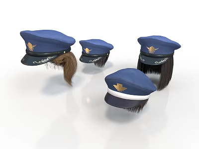 Blue Uniform Hats Featuring Golden Badge Tassel and Classic Design for Daily Use 3d model