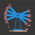 Colorful Oil Pump Jack Models With Blue And Pink Bases On Black Background With Reflections