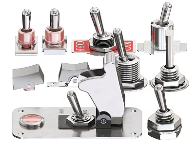 Metal Switch Panels With Various Designs Knobs Buttons And ON OFF Labels 3d model