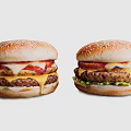 Delicious Juicy Hamburgers With Double Beef Patties Cheese Tomato And Sesame Buns