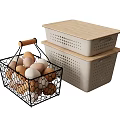 Decorative Ornament Combination Set With Wire Egg Basket And Storage Boxes With Wooden Lids