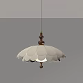 Elegant Cream Colored Pendant Light With Wooden Base And Petal Shaped Lampshade