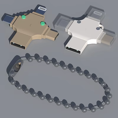 Brown and White Electronic Connectors with Green Buttons and Round Beaded Chain 3d model