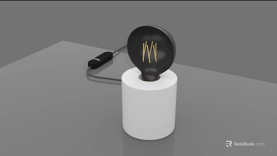 Modern Table Lamp With White Base Black Shade And Gold W Logo 3d model 