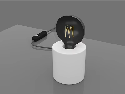 Modern Table Lamp With White Base Black Shade And Gold W Logo 3d model