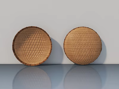 Round Wicker Hinged Doors With Gray Background And Reflective Surface 3d model