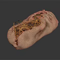 Open Natural Burlap Bag Filled With Loose Dry Straw On Dark Background