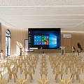 Bright Kindergarten Classroom With Wooden Chairs And Large Interactive Screen For Children