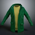 Stylish Green Hooded Coat with Yellow Sweater and Front Pockets Design