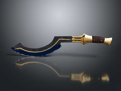 Ornate Scimitar With Black Blade Blue Edge Brown Handle And Golden Decoration 3d model