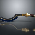 Ornate Scimitar With Black Blade Blue Edge Brown Handle And Golden Decoration