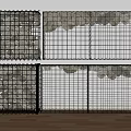 Modern Room Divider With Wire Mesh Panels And Stone Filled Sections For Interior Decor 3d model