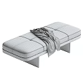 Upholstered Sofa Bench in Brown and Green with Light Blanket and Wooden Base