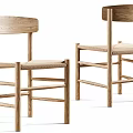 Two Oak Wooden Frame Leisure Chairs With Woven Seat And Minimalist Design
