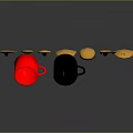 Essential Kitchen Utensils Set With Red Black Mugs Silver Cutlery And Wooden Tools