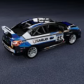 Subaru Race Car Model With Number 75 Black Blue And White Stripes