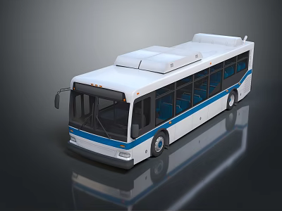 Modern City Bus With White Blue Exterior Large Windows And Roof Equipment 3d model
