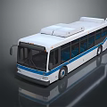 Modern City Bus With White Blue Exterior Large Windows And Roof Equipment