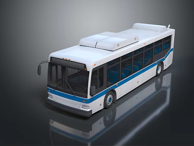 Modern City Bus With White Blue Exterior Large Windows And Roof Equipment 3d model Modern City Bus With White Blue Exterior Large Windows And Roof Equipment 3d model