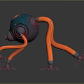 Robot Character With Blue Spherical Body And Orange Mechanical Legs