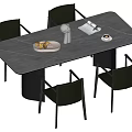 Modern Dining Table Set With Gray Tabletop Black Chairs Fruit Plate White Kettle Coffee Cup 3d model