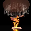 Modern Exhibition Hall Sculptural Column With Spiral Design And Illuminated Hanging Light Strands