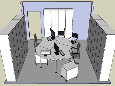 Functional Modern Office Desk With Computers Chairs And Filing Cabinets In Workspace 3d model