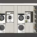 Modern White Bathroom Cabinet Unit With Washing Machines Dryers And Lighting
