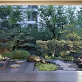 Serene Garden Landscape With Pond Stones Green Plants Trees And Stone Pathway