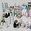 Assorted Perfume and Cosmetics Collection with Various Skincare Bottles and Beauty Products
