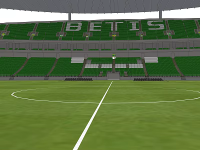 Football Stadium With Green Stands BETIS Lettering And Grass Field White Lines 3d model