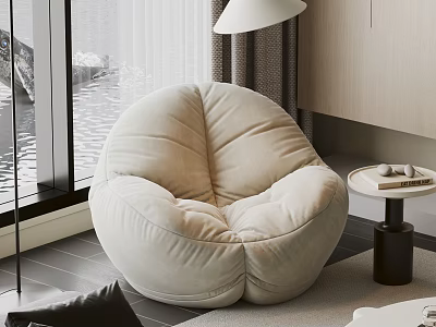 Beige Modern Bean Bag Chair In Cozy Living Room With Floor Lamp And Small Table 3d model