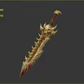 Ornate Fantasy Sword With Blood Red Blade Skull Hilt And Spiked Design