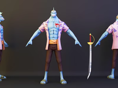 Modern game character fish man 3d model