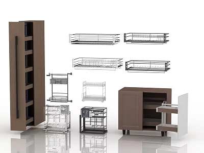 Commercial Kitchen Storage Equipment with Metal Baskets Wooden Cabinets and Drawer Organizers 3d model