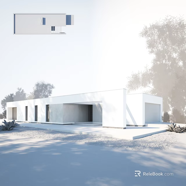 Modern Villa Balcony With Minimalist Design White Exterior And Surrounding Trees Outdoor Space 3d model 