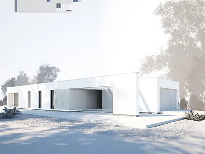 Modern Villa Balcony With Minimalist Design White Exterior And Surrounding Trees Outdoor Space 3d model