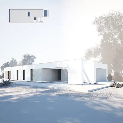 Modern Villa Balcony With Minimalist Design White Exterior And Surrounding Trees Outdoor Space 3d model