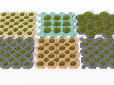 Colorful Interlocking Grass Pavers In Hexagonal And Square Patterns With Multiple Outdoor Colors 3d model