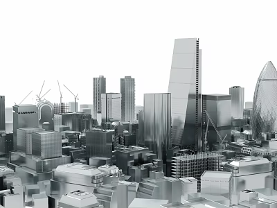 Modern Urban City Skyline With Tall Skyscrapers And Construction Cranes 3d model