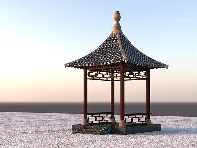 Traditional Chinese Pavilion With Wooden Structure Tile Roof And Carved Railings Design 3d model
