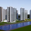 Modern High Rise Residential Complex With Green Spaces And Roads