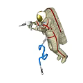 Decorative Ornament Set with Astronaut Figure in Beige Spacesuit Gold Helmet and Blue Rope Accent